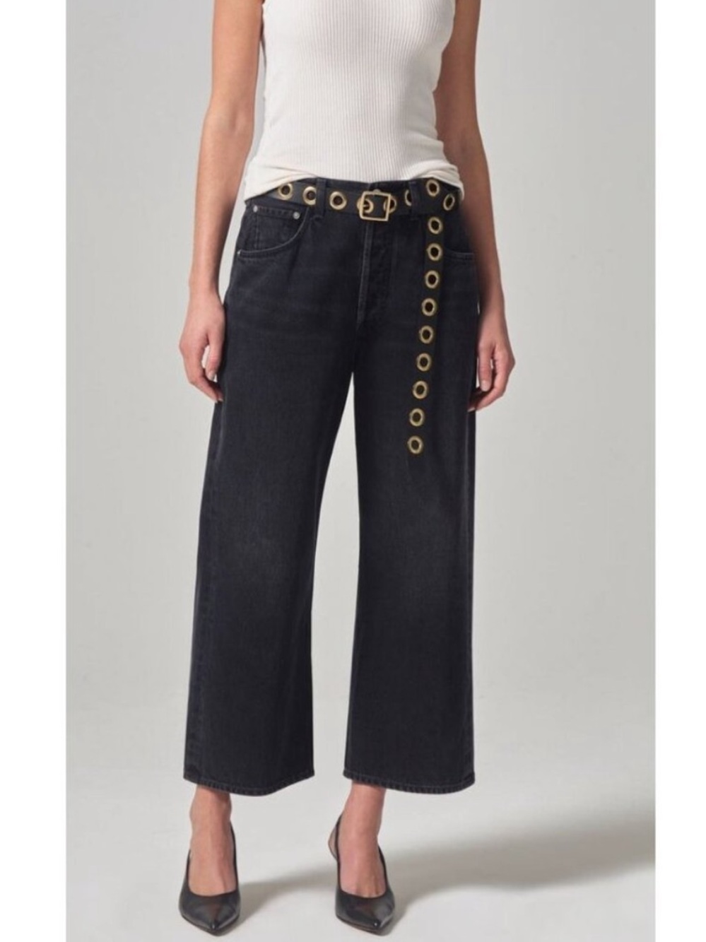 Citizens of Humanity Gaucho Vintage Wide Leg Jeans Black Size 34 NWT New